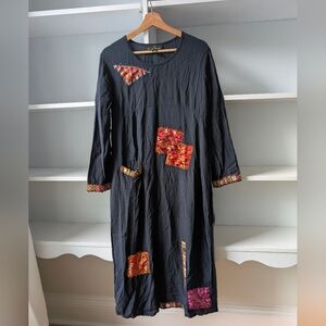 Sacred Threads Women's Maxi Dress Patchwork Black Size Small Boho Lagenlook